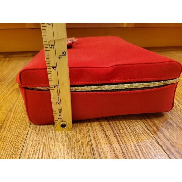 Estee Lauder Red Velvet Gold Zipper Cosmetic Bag with Handle 9 1/2 x 12 1/2 x 4 - Picture 12 of 15